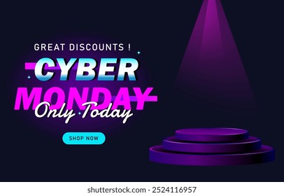 Vektor des Cyber Monday Banners mit Podiumdesign und Shop Button Konzept