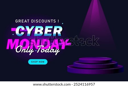 vector of Cyber Monday banner with podium design and shop button concept