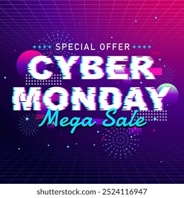 vetor de Cyber Monday banner com design de neon retro e conceito de botão de loja