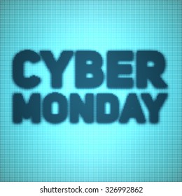 Vector cyber monday sale background with shining dots. Vector illustration on blurred background of blue and cyan color. Abstract array of shining dots as pixels on display.  