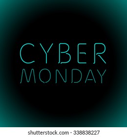 Vector cyber monday sale background. Vector illustration of embossed letters on blue blurred background. text. art