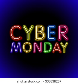 Vector cyber monday sale background. Vector illustration of embossed letters on blue blurred background. text. art
