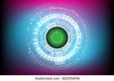 Vector cyber security  with a green button lock to start system for technology background