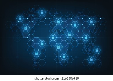 vector cyber security technology concept. Global network security.
