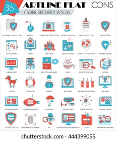 Vector Cyber security ultra modern outline flat line icons for web and apps