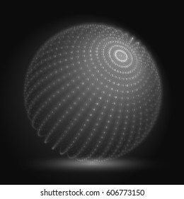 Vector cyber sphere. Grayscale big data sphere with binary numbers strings. Information code structure representation. Cryptographic analysis. Bitcoin blockchain transfer. 