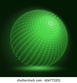 Vector cyber sphere. Green big data sphere with binary numbers strings. Information code structure representation. Cryptographic analysis. Bitcoin blockchain transfer. 