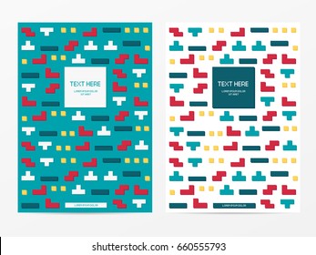 Vector cyber Tetris figure abstract background design. Modern template for banner, flyer, card, invitations, brochure and poster techno pixel element