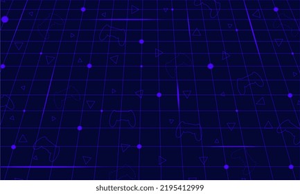 Vector cyberspace poster. Video game background. Neon blue cyber universe wallpaper. 