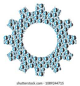 Vector cyborg head icons are formed into cog composition. Technical design concept constructed from cyborg head icons.