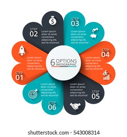 Vector cycle element for infographic. Abstract elements of graph, diagram with 6 steps, options, parts or processes. Business data visualization.