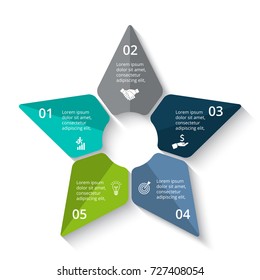 Vector cycle element for infographic. Template for diagram, graph, presentation and round chart. Business concept with 5 options, parts, steps or processes. Abstract background.