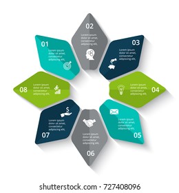 Vector cycle element for infographic. Template for diagram, graph, presentation and round chart. Business concept with 8 options, parts, steps or processes. Abstract background.