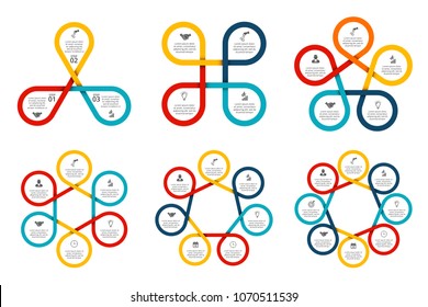 Vector cycle elements for infographic. Template for diagram, graph, presentation and chart. Business concept with 3, 4, 5, 6, 7 and 8 options, parts, steps or processes. Abstract background.