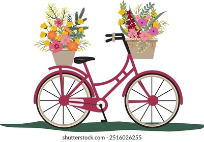 Vector of cycle with flower basket