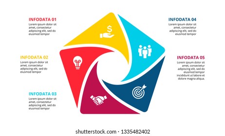 Vector cycle infographic. Diagram with 5 options or steps. Presentation slide.