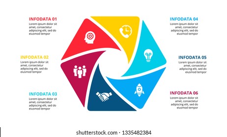 Vector cycle infographic. Diagram with 6 options or steps. Presentation slide.