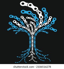 Vektorgrafik mit Rad-Metal-Kette wie ein Baum für T-Shirt-Design, Logo und viele andere auf schwarzem Hintergrund.