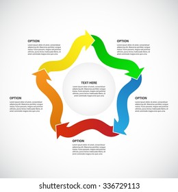 Vector cycle process diagram, Business concept with 5 options / parts / steps - Bright Infographic chart. Original arrows.