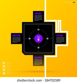 Vector cycle template with four options on bright yellow background. EPS10