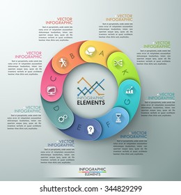Vector cycle template for infographic. Template for diagram, graph, presentation and chart. Business concept with 8 options, parts, steps or processes. Abstract background.