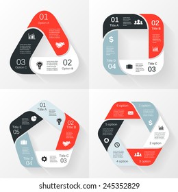 Vector cycle triangle, square, pentagon and hexagon infographics. Template for diagram, graph, presentation and chart. Business concept with 3, 4, 5, 6 options, parts, steps or processes.