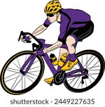 vector cycling bicycle rider athlete wearing sunglasses on road bike coloring silhuotte drawing helmet racing tour 