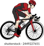 vector cycling bicycle rider athlete wearing sunglasses on road bike coloring silhuotte drawing helmet racing tour 