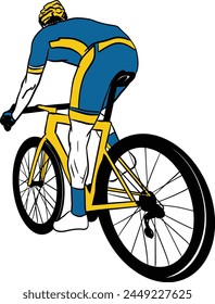vector cycling bicycle rider athlete wearing sunglasses on road bike coloring silhuotte drawing helmet racing tour 