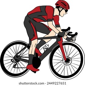 vector cycling bicycle rider athlete wearing sunglasses on road bike coloring silhuotte drawing helmet racing tour 