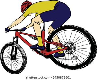 vector cycling bicycle rider athlete wearing sunglasses on road bike coloring silhuotte drawing helmet racing tour