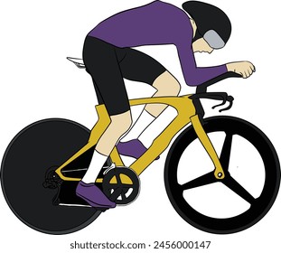 vector cycling bicycle rider athlete wearing sunglasses on road bike coloring silhuotte drawing helmet racing tour