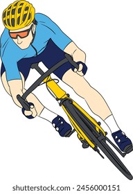 vector cycling bicycle rider athlete wearing sunglasses on road bike coloring silhuotte drawing helmet racing tour