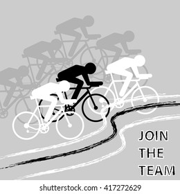 Vector cycling grayscale illustration - banner with abstract figure of cyclist, bicycle race concept. Illustration template for bicycle sport banner design in black and white colors
