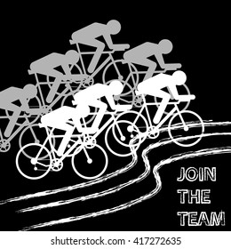 Vector cycling grayscale illustration - banner with abstract figure of cyclist, bicycle race concept. Illustration template for bicycle sport banner design in black and white colors