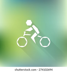 Vector cycling icon. Summer sports symbol with long shadow on blurred background. Logo design.
