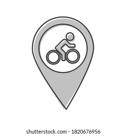 Vector cyclists parking icon. Pointer on the map cyclist  cartoon style on white isolated background.