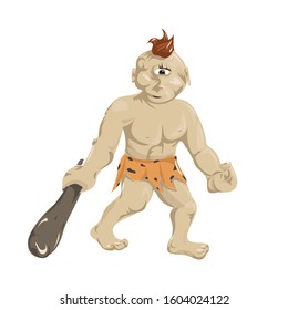 Vector Cyclops, Mythical Troll, Ogre, Prehistoric Neanderthal Character Illustration.