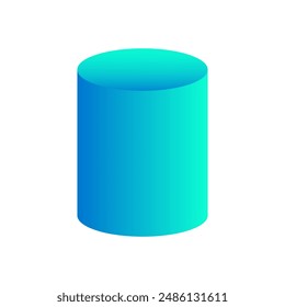 Vector cylinder with gradients and shadow for game, icon, package design, logo, mobile, ui, web, education. 3d cylinder on a white background. Pedestal template for your design. Geometric figures.