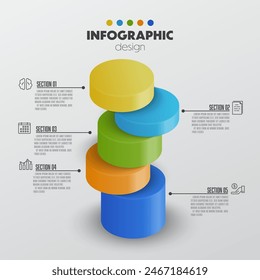 Vector cylindrical timeline for presentations and business concept charts with 5 options.