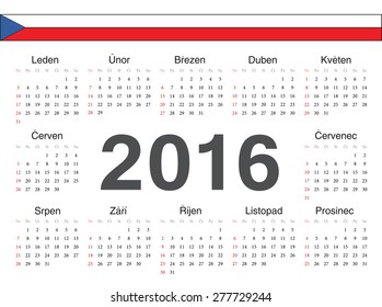 Vector Czech circle calendar 2016. Week starts from Sunday.