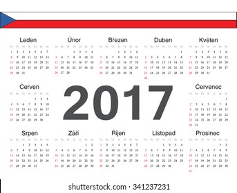 Vector Czech circle calendar 2017. Week starts from Sunday.