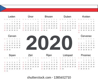 Vector Czech circle calendar 2020. Week starts from Sunday.