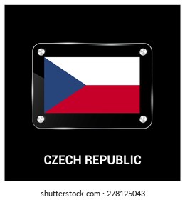 Vector Czech Republic Flag glass plate with metal holders - Country name label in bottom