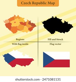 Vector Czech Republic map vector states and lines and full with vector flag and flag map