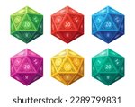 Vector D20 Dice for Board Games, 6 Color Variants