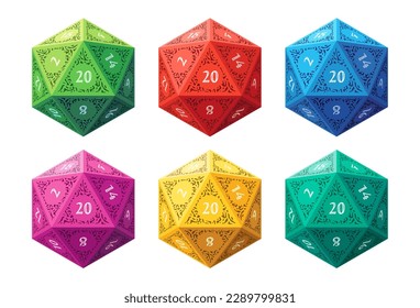 Vector D20 Dice for Board Games, 6 Color Variants svg