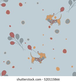Vector dachshund dog catches a balloon seamless pattern. Print for fabric, wrapping paper or wallpaper. Celebration vintage pattern.
Vector dogs pattern.