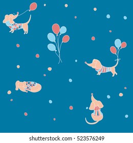 Vector Dachshund Dog Flying Balloons Seamless Stock Vector (Royalty ...