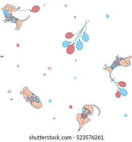 Vector dachshund dog and flying balloons seamless pattern. Print for fabric, wrapping paper or wallpaper. Celebration vintage pattern.
Vector dogs pattern.